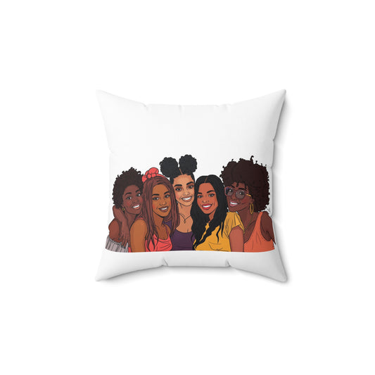 Friends Group Illustration Square Pillow — Cute Cozy Friendship Throw Pillow