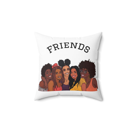 Friends Group Illustration Square Pillow — Cute Cozy Friendship Throw Pillow